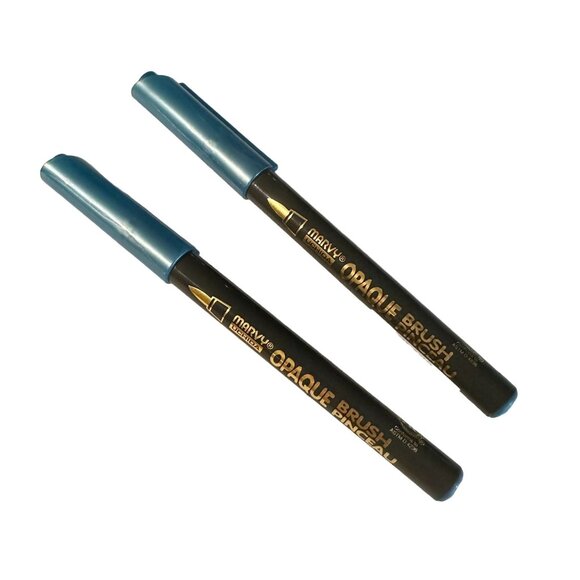 Marvy Uchida Opaque Brush Pen Markers Set Of 2 - Metallic Blue - Picture 1 of 1